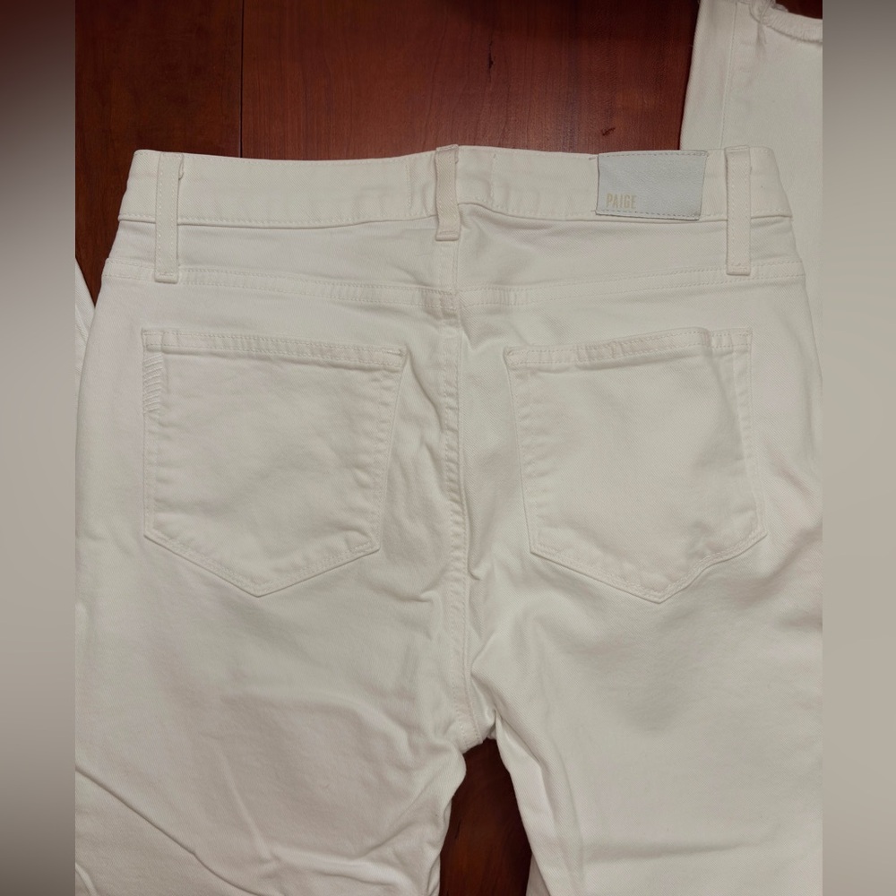 PAIGE Denim High Rise Laurel Canyon White Ankle Jeans with Frayed Raw Hem Sz 27 - Picture 8 of 11